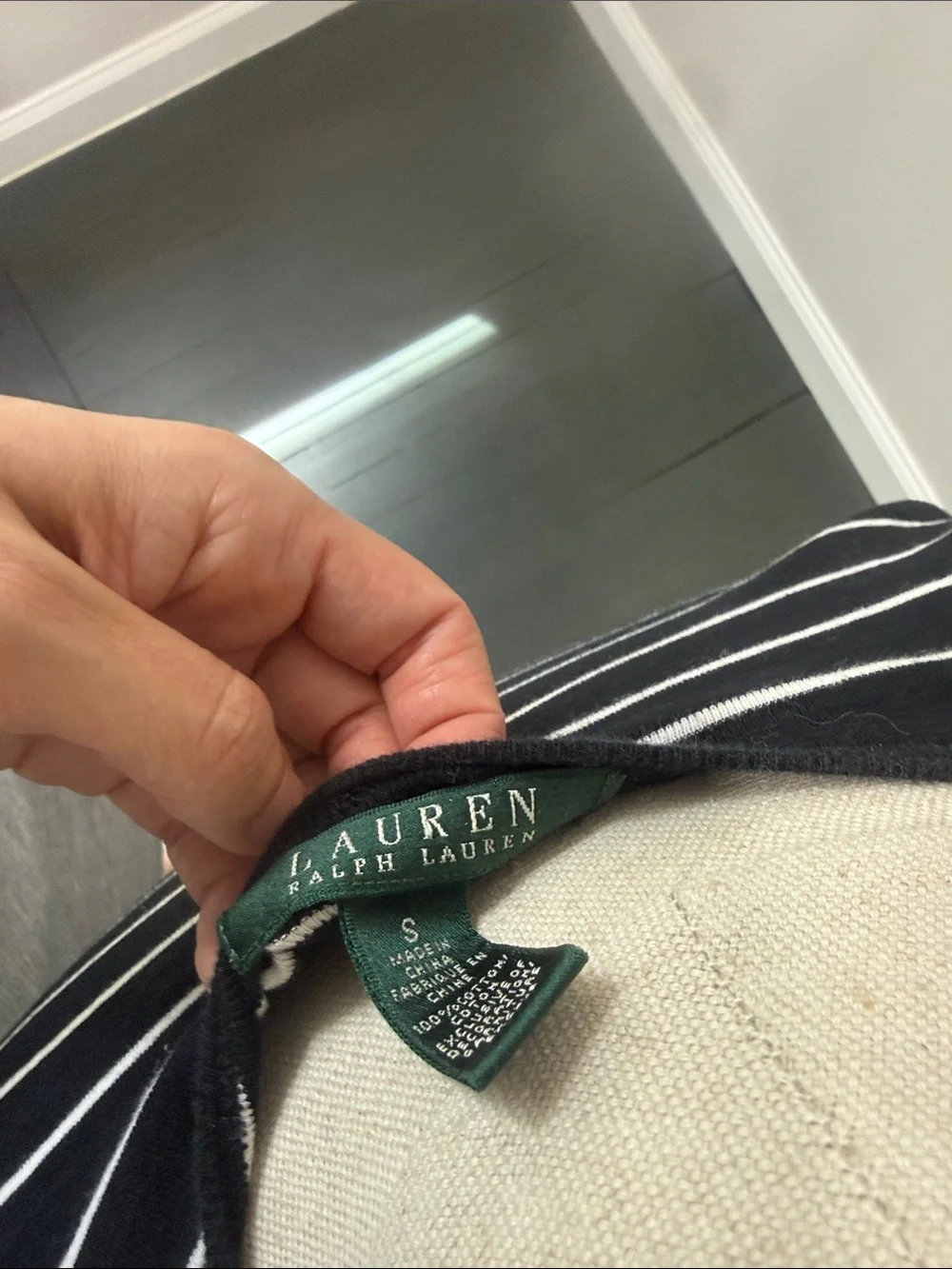 Lauren Ralph Lauren Black and White Striped Long-Sleeve Crew Tee - Picture 2 of 2